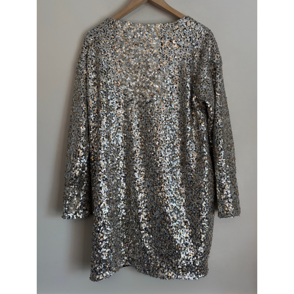 Anthropologie OPT Silver Sequin Long Sleeve Sheath Dress Medium Festival Sexy - Picture 5 of 11